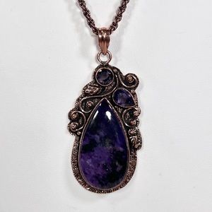 Charoite Amethyst Copper Vintage Style Pendant ONLY